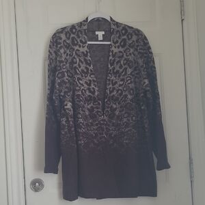 Chico's 100% Wool Leopard Print Open Front Cardigan Size 3
